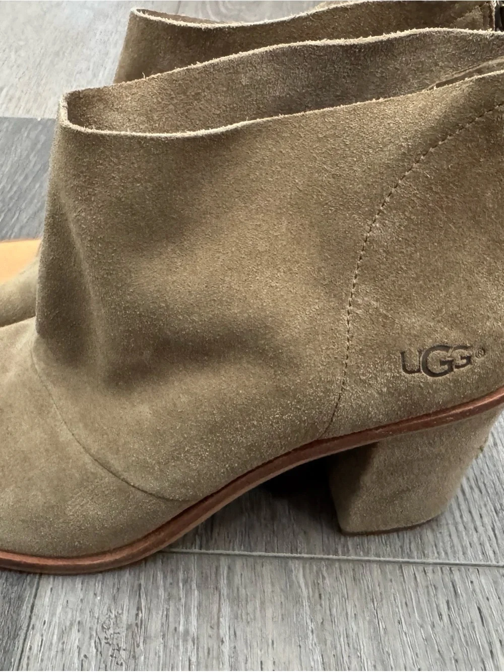 UGG Women's Olive Suede Ankle Bootie with Block Heel